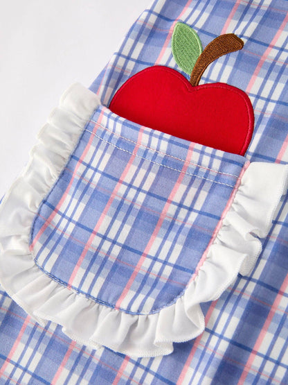 Apple Appliqué Check Dress in Blue- Girls (2-7)