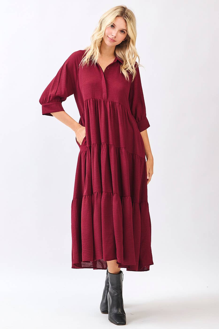 Soraya Dress in Port- Misses (S-L)