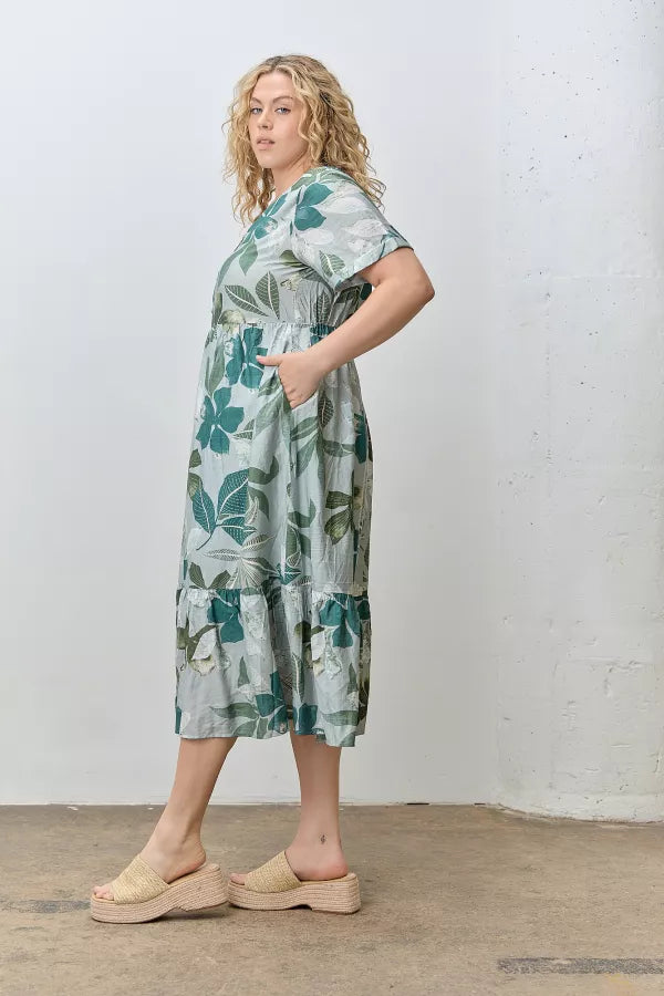 Solea Dress in Sage Multi- Plus (1X-3X)