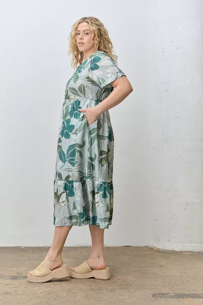 Solea Dress in Sage Multi- Plus (1X-3X)