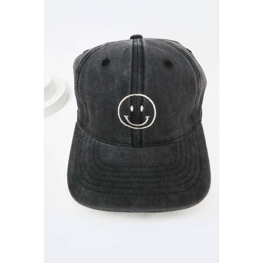 Smile Face Baseball Cap in Black- Accessories