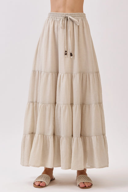Laramie Tiered Maxi Skirt in Taupe- Misses (S-L)