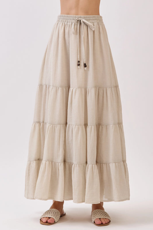 Laramie Tiered Maxi Skirt in Taupe- Misses (S-L)