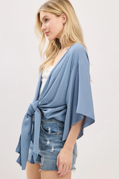 Lanie Tie-Front Kimono in Lt Blue Shadow- Misses (S-L)