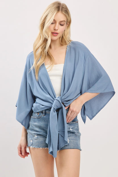 Lanie Tie-Front Kimono in Lt Blue Shadow- Misses (S-L)