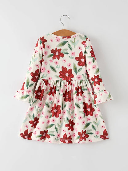 Christmas Floral Dress in Red and Pink- Girls (2-7)