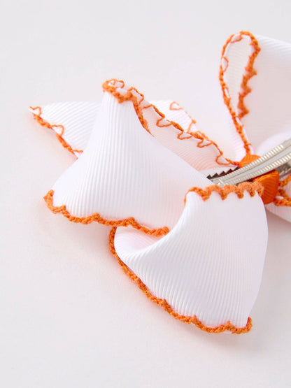Pumpkin Bow Hairpin in White/Orange- Hair Accessories
