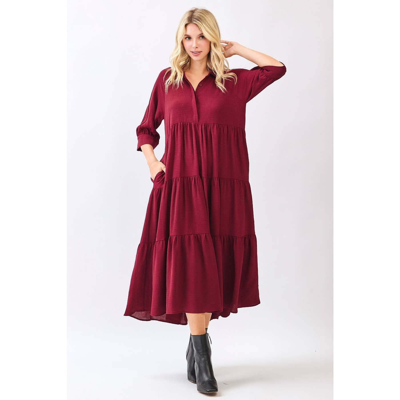 Soraya Dress in Port- Misses (S-L)
