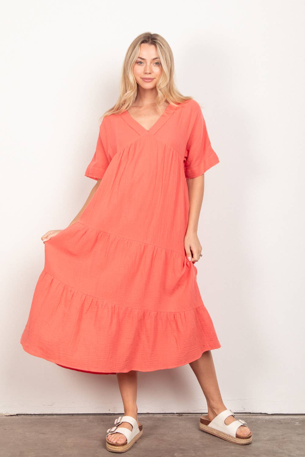 Madilyn Dress in Apricot- Misses (M-L)