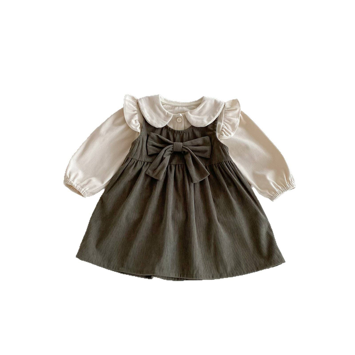 Olive Mae Dress in Cream/Olive- Infant/Girls (18M-6)