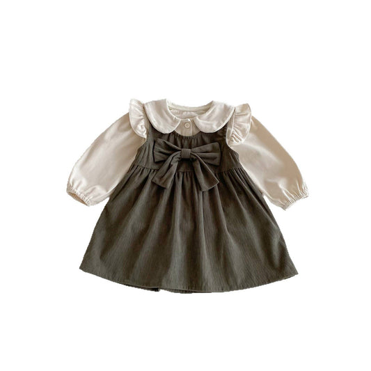 Olive Mae Dress in Cream/Olive- Infant/Girls (18M-6)