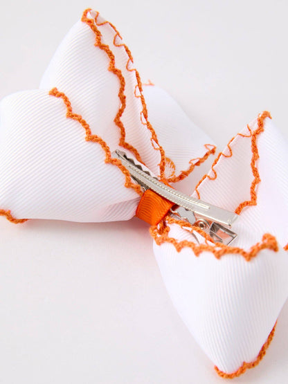Pumpkin Bow Hairpin in White/Orange- Hair Accessories