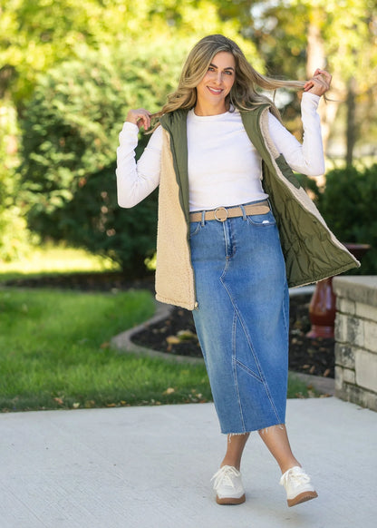 Lee A-Line Raw Hem Midi Skirt in Denim- Misses (XS-XL)