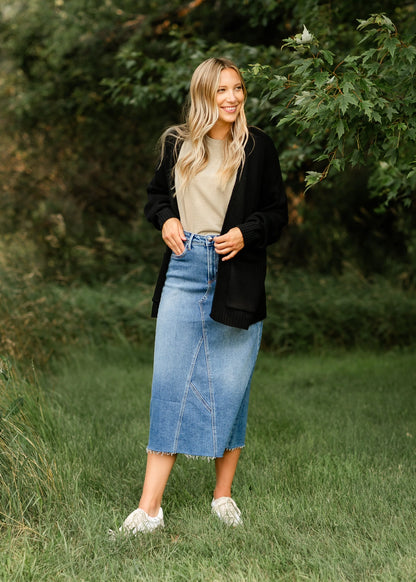 Lee A-Line Raw Hem Midi Skirt in Denim- Misses (XS-XL)