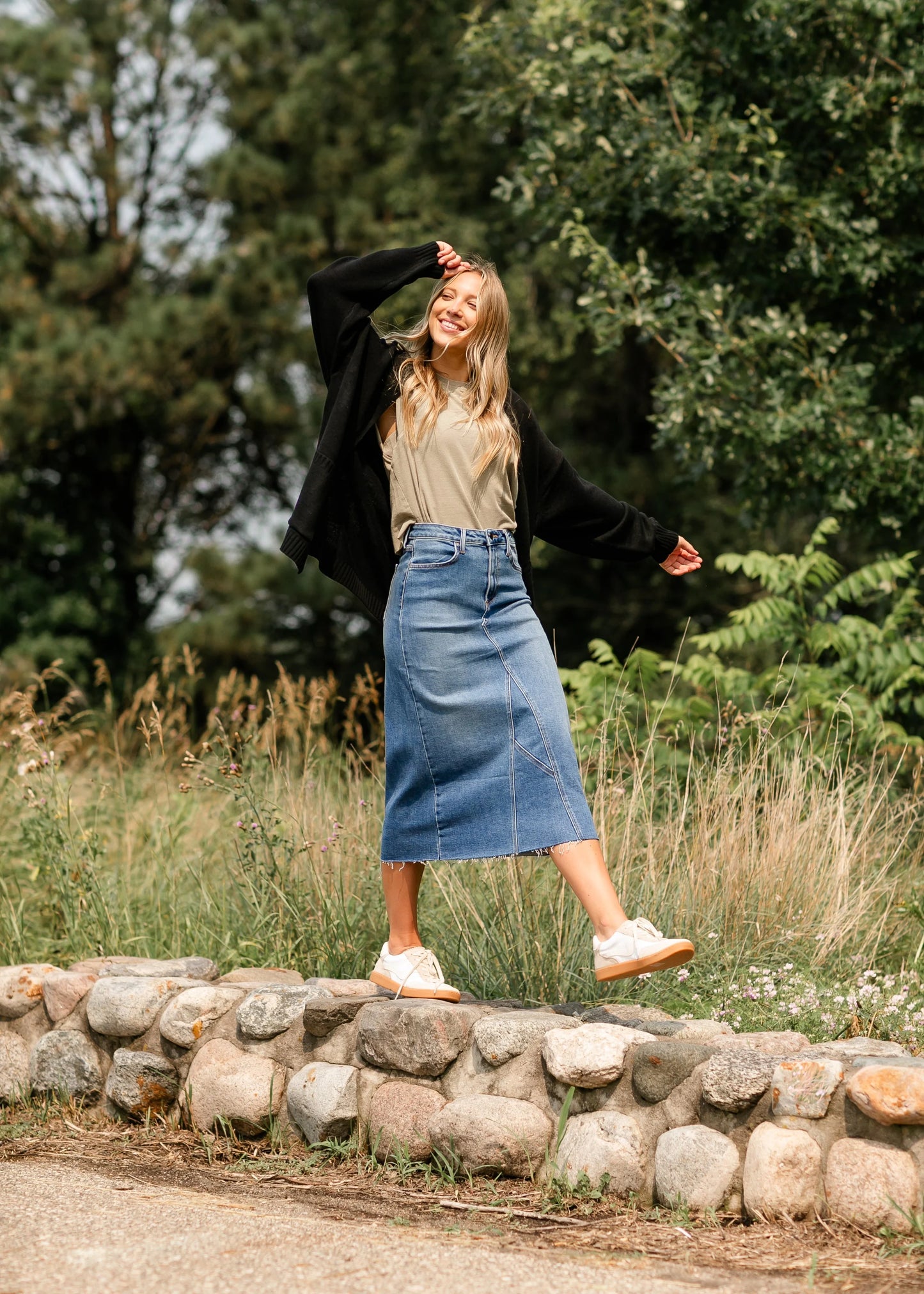 Lee A-Line Raw Hem Midi Skirt in Denim- Misses (XS-XL)