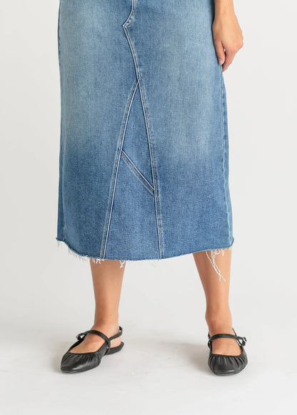 Lee A-Line Raw Hem Midi Skirt in Denim- Misses (XS-XL)
