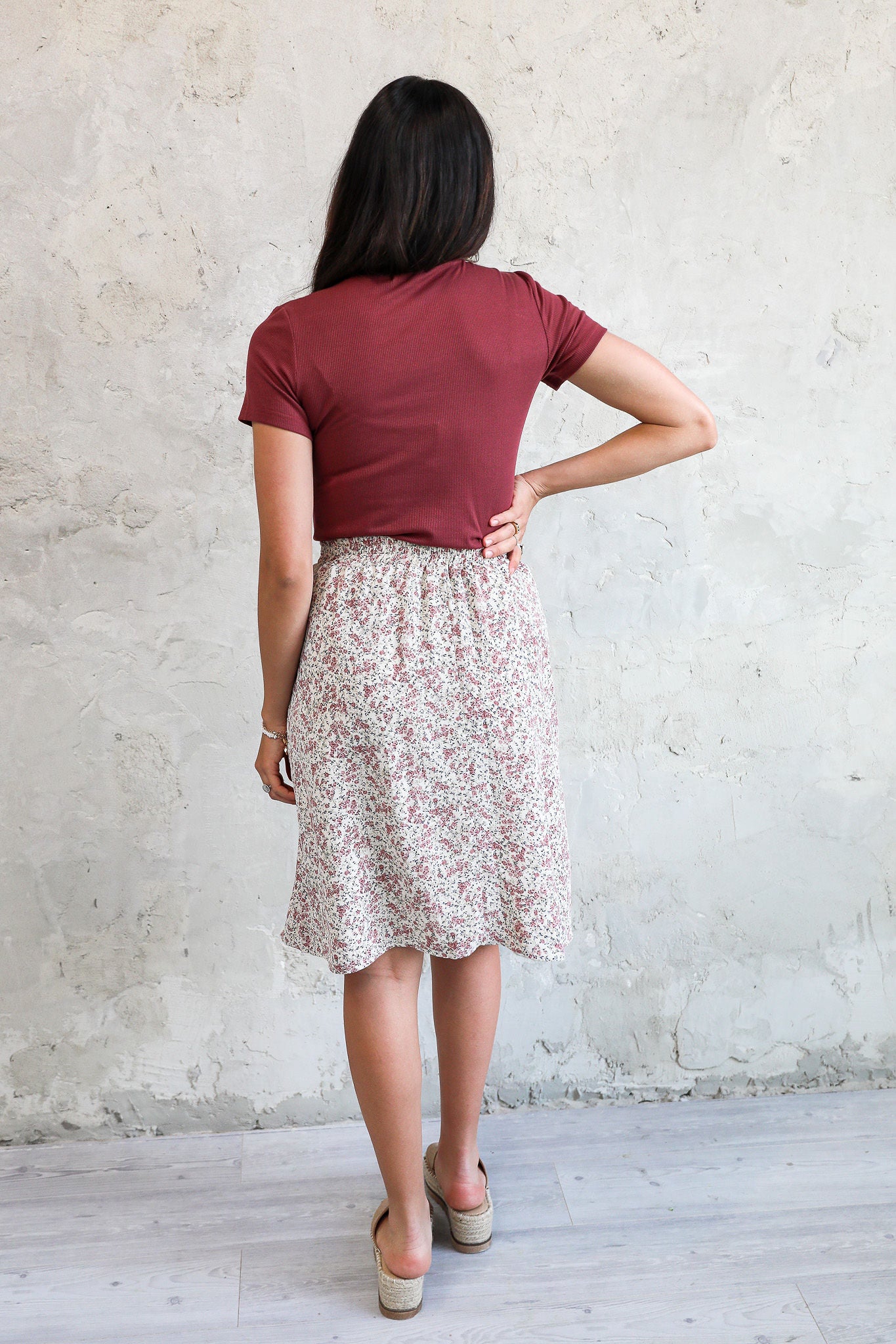 Midi Slip Skirt in Rose Bud- Misses & Plus (S-4X)