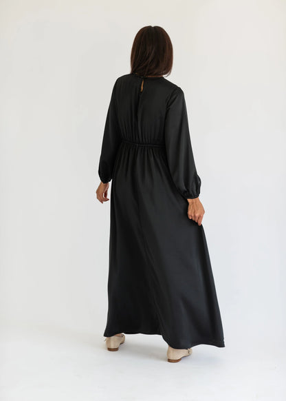 Muriel Satin Maxi Dress in Black- Misses and Plus (XS-2X)