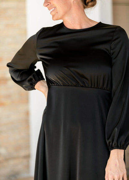 Muriel Satin Maxi Dress in Black- Misses and Plus (XS-2X)