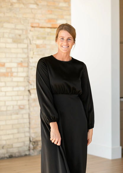 Muriel Satin Maxi Dress in Black- Misses and Plus (XS-2X)