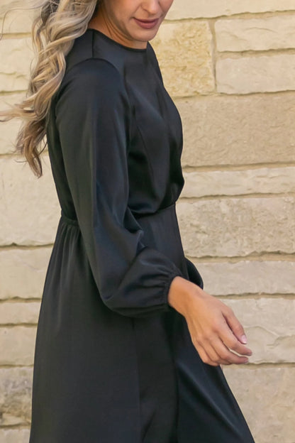 Muriel Satin Maxi Dress in Black- Misses and Plus (XS-2X)