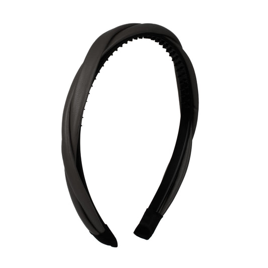 Vegan Leather Twist Headband in Black