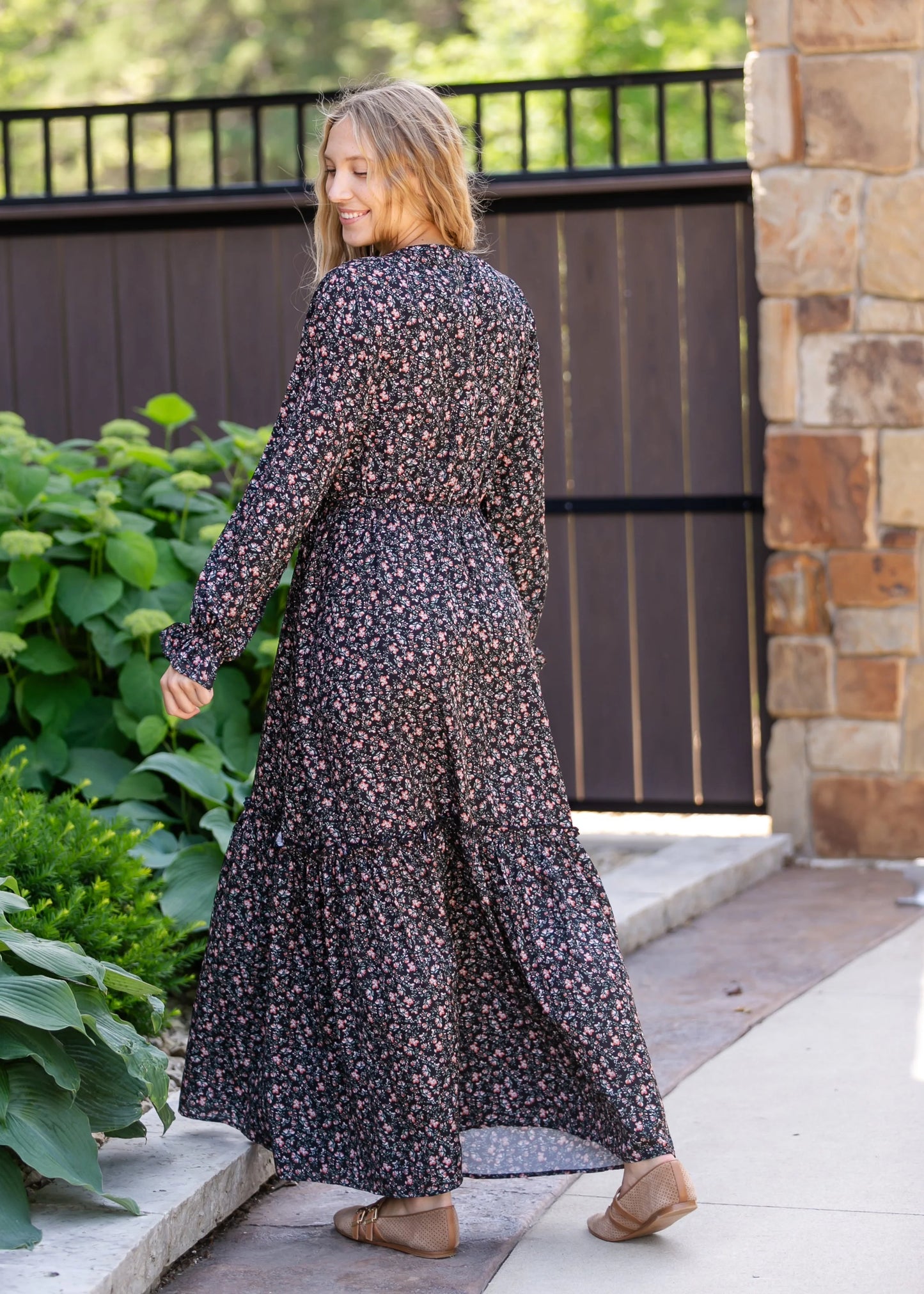 Evangeline Floral Maxi Dress in Black Floral- Misses (XS-XL)