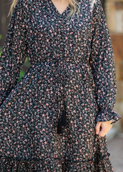 Evangeline Floral Maxi Dress in Black Floral- Misses (XS-XL)