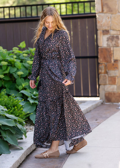 Evangeline Floral Maxi Dress in Black Floral- Misses (XS-XL)