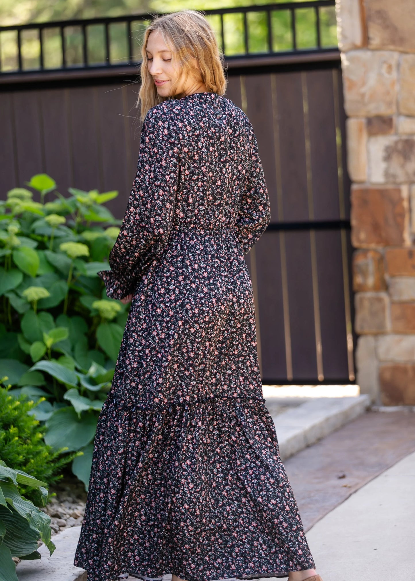 Evangeline Floral Maxi Dress in Black Floral- Misses (XS-XL)