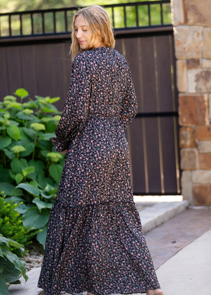 Evangeline Floral Maxi Dress in Black Floral- Misses (XS-XL)