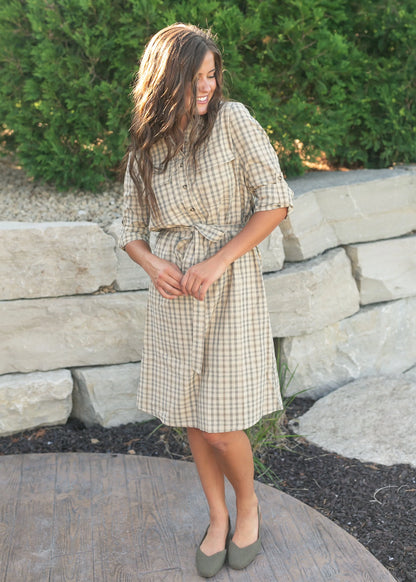 Kimberly Shirt Dress in Brown- Misses (XS-L)