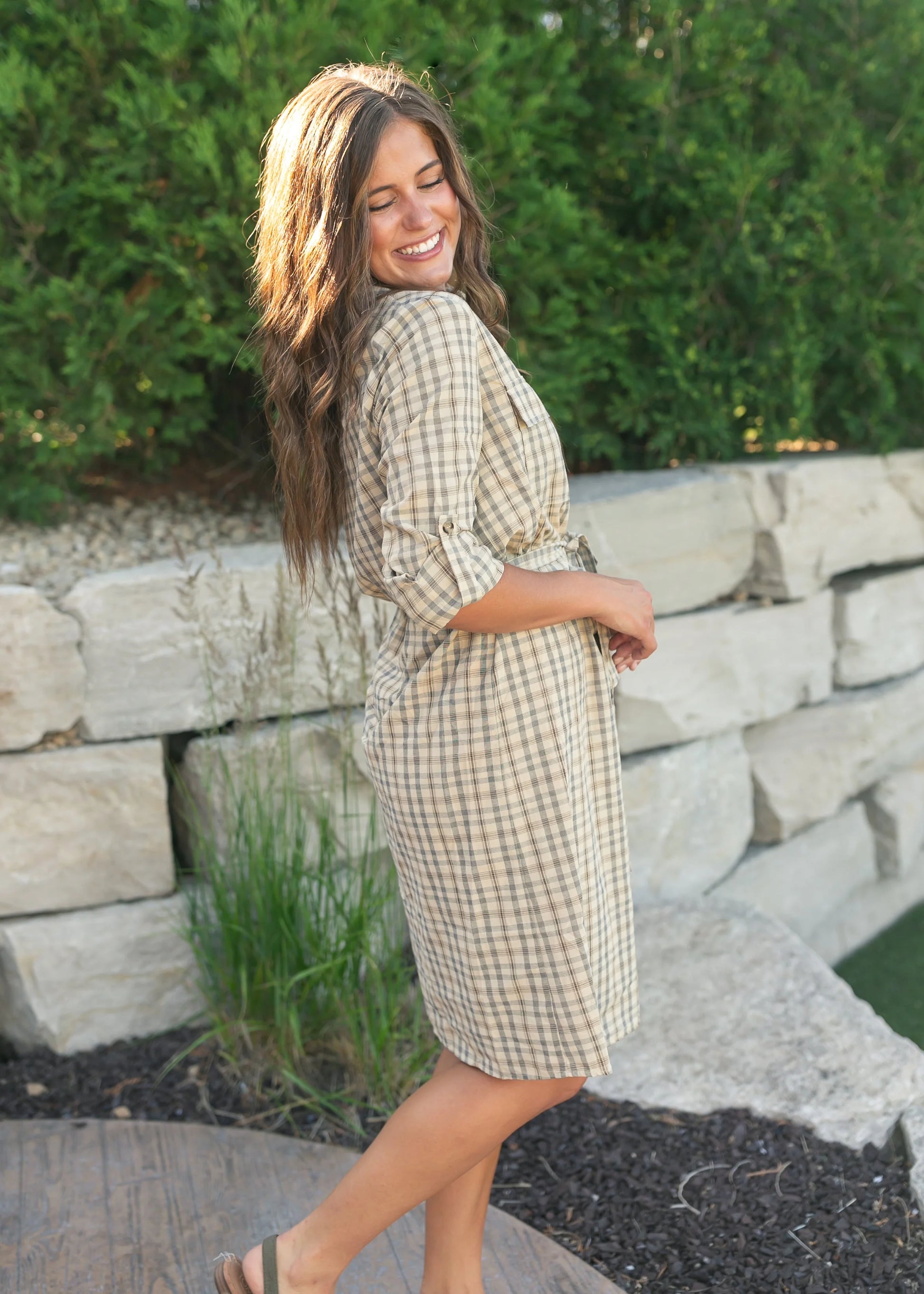 brown shirt dresses SILK SHIRT DRESS WITH SIDE SLITS IN CAMEL | CULT MIA