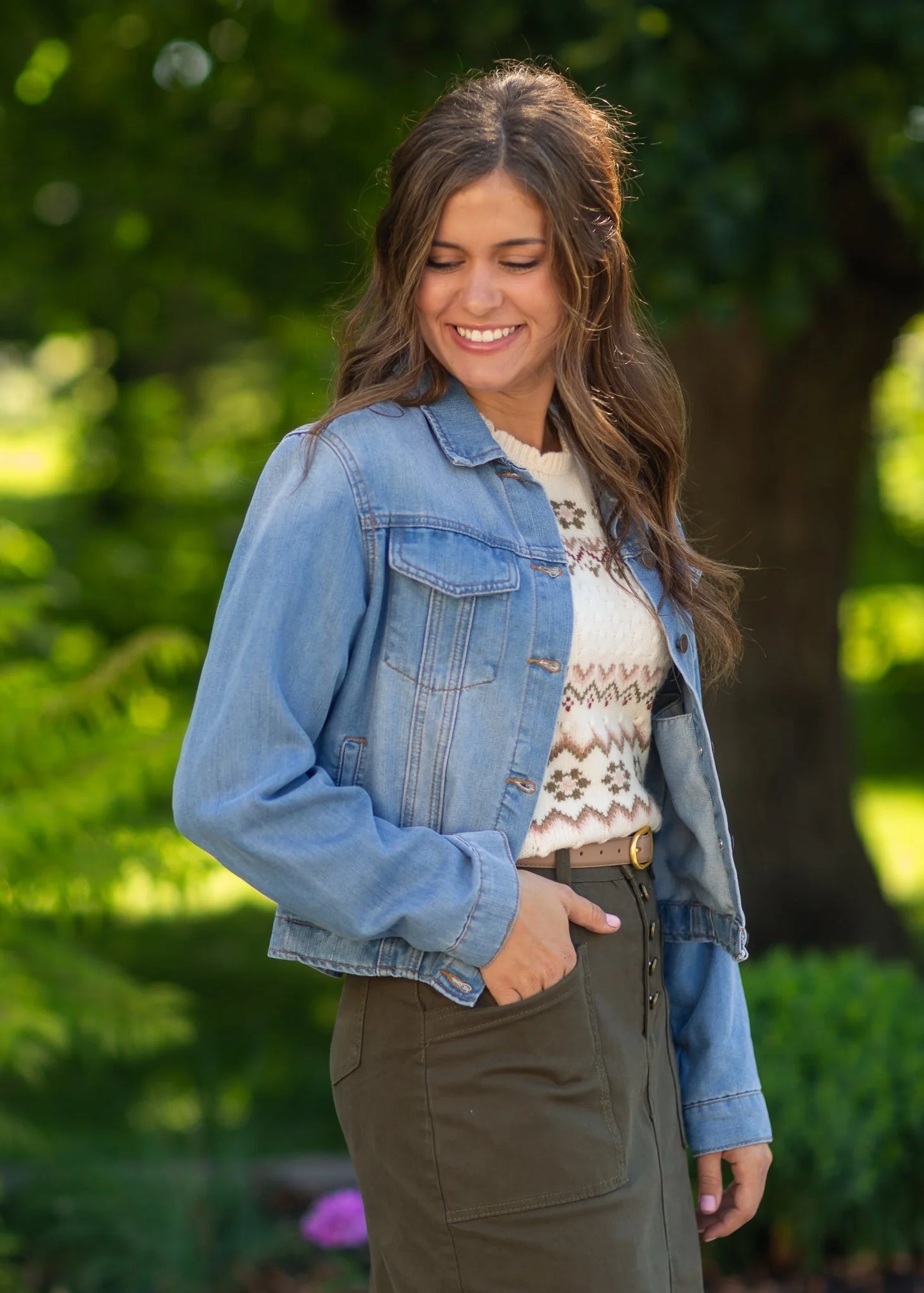 Shea Lightweight Denim Jacket in Denim- Misses and Plus (XS-1X,3X)