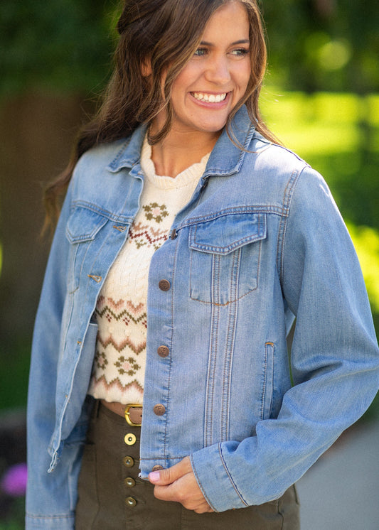 Shea Lightweight Denim Jacket in Denim- Misses and Plus (XS-1X,3X)