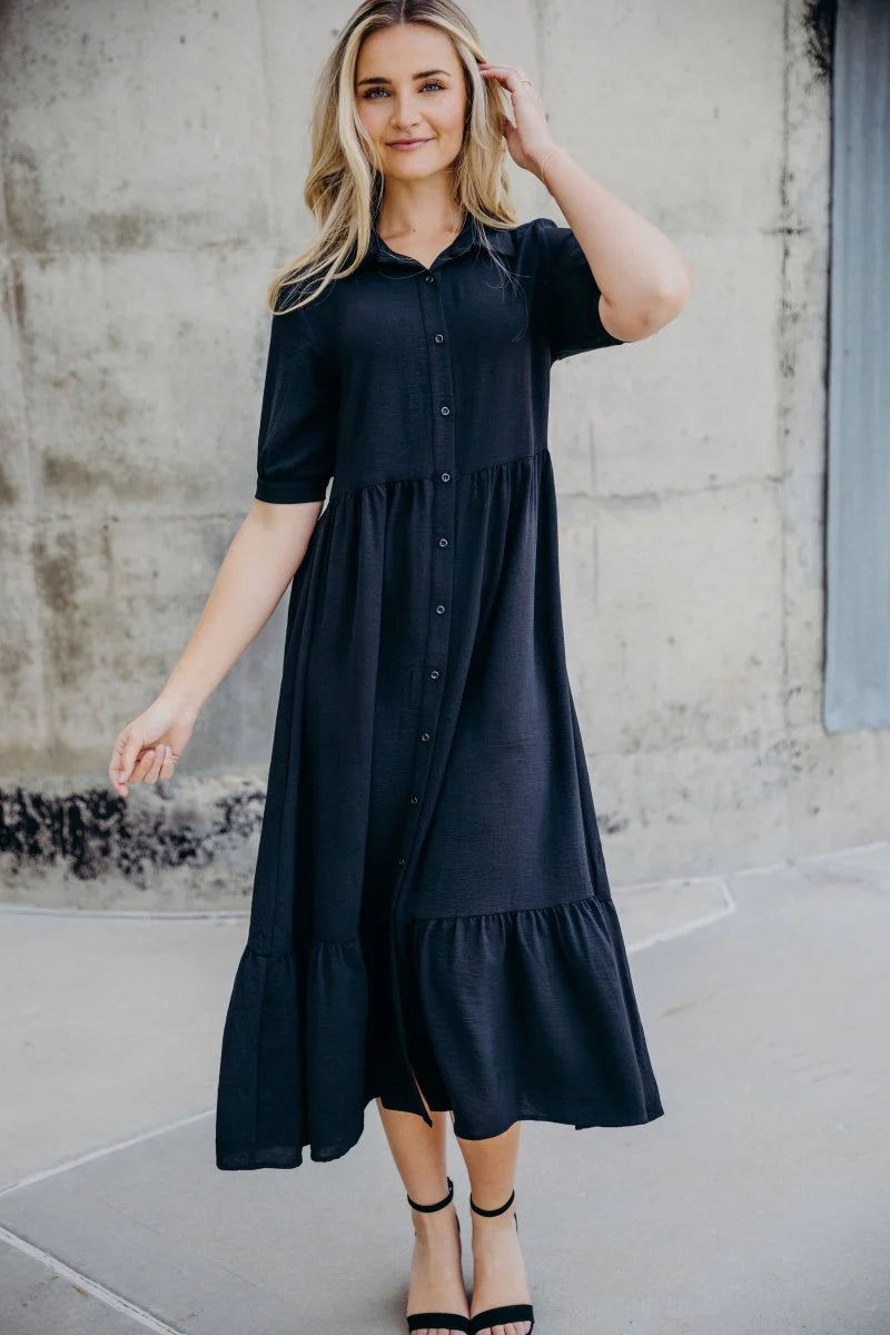 Leo Dress in Black- Misses, Plus and Extended Plus (S-4X)