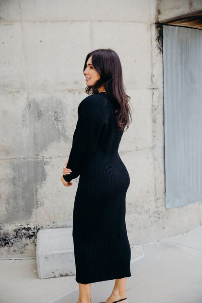 Romee Sweater Dress in Black- Misses, Plus and Extended Plus (S-4X)