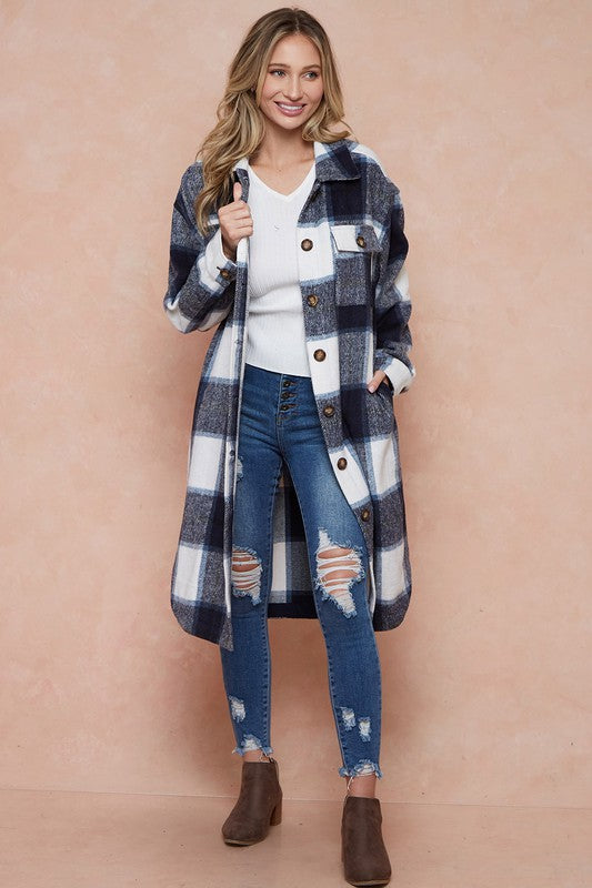 All Checked Out Shacket in Navy- Misses