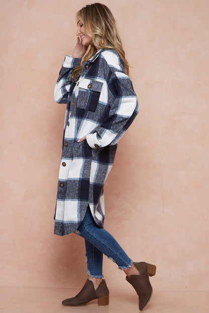 All Checked Out Shacket in Navy- Misses