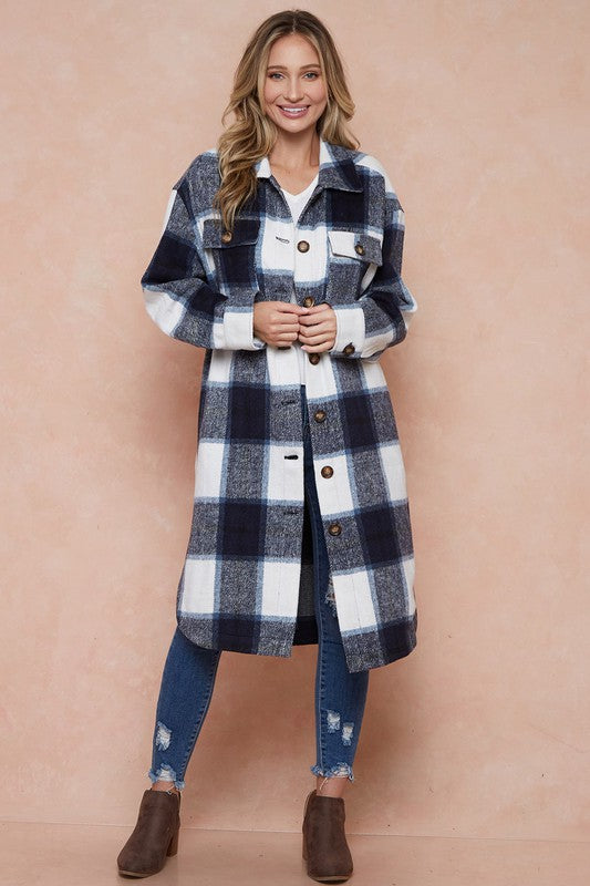 All Checked Out Shacket in Navy- Misses