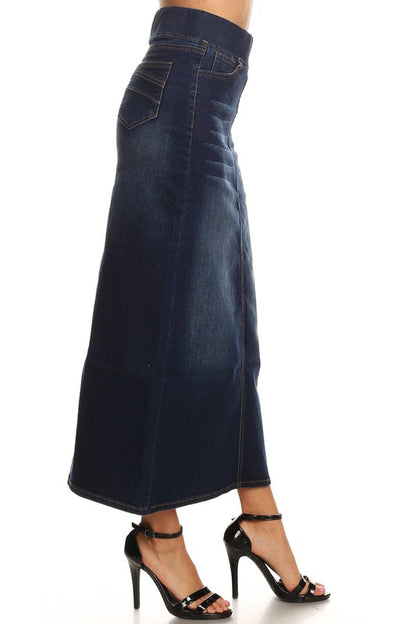 Ashleigh Maxi Denim Skirt in Dark Indigo- Misses, Plus and Extended Plus (S-5X)