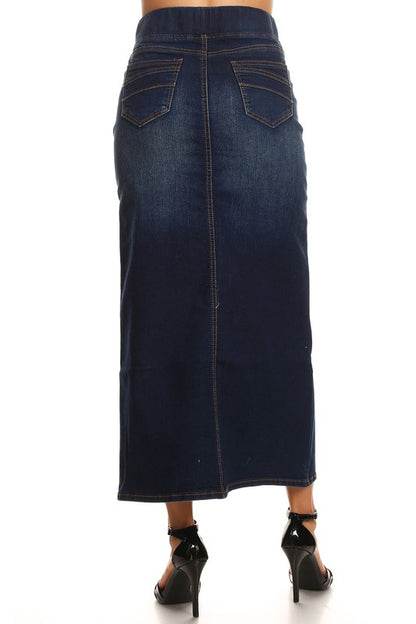 Ashleigh Maxi Denim Skirt in Dark Indigo- Misses & Plus (S-L, 1X-5X)