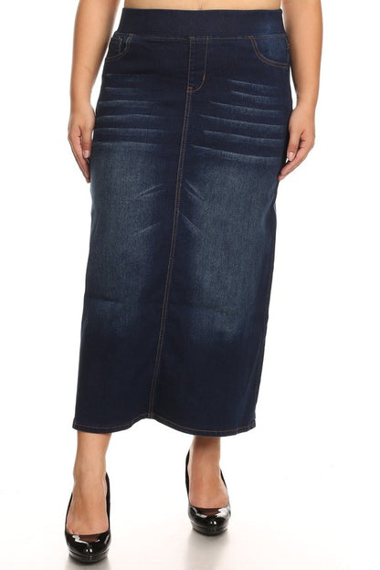 Ashleigh Maxi Denim Skirt in Dark Indigo- Misses, Plus and Extended Plus (S-5X)