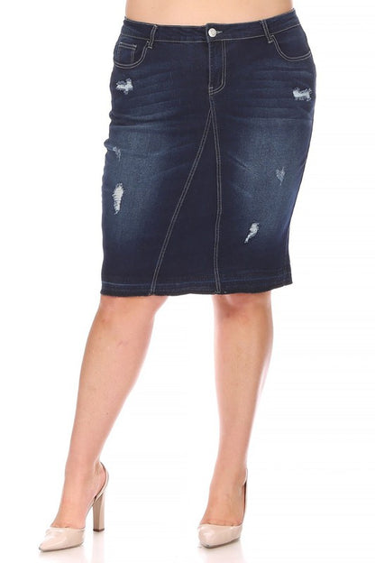 Kyleigh Denim Skirt in Dark Indigo- Misses and Plus (XS-M, 1X)
