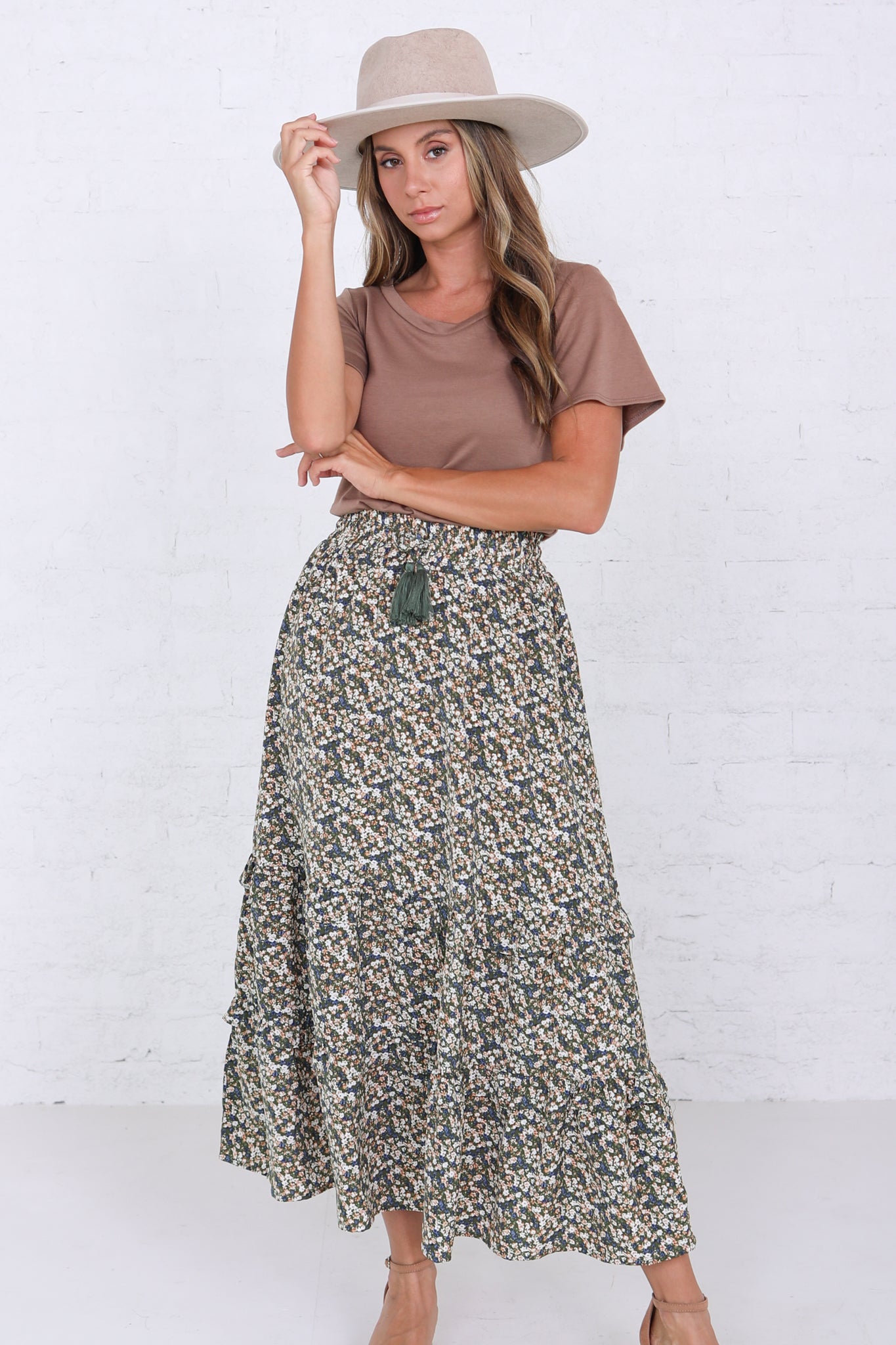 Asymmetrical Tiered Maxi Skirt in Summer Fields Floral Misses and Plus XS 2X