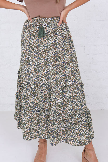 Asymmetrical Tiered Maxi Skirt in Summer Fields Floral- Misses and Plus (XS-2X)