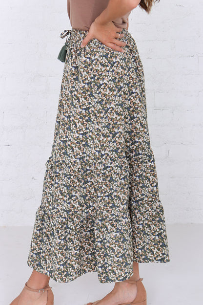 Asymmetrical Tiered Maxi Skirt in Summer Fields Floral- Misses and Plus (XS-2X)