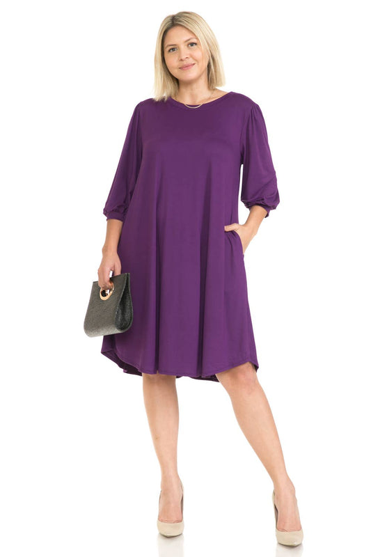Balloon Sleeve Midi Dress- Plus (2X-3X)