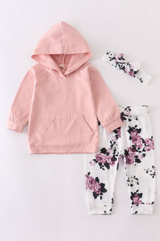 Baby hoodie set in pink floral- Infants