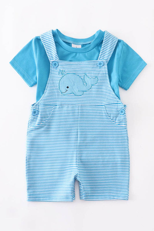 Whale Overall 2 pc set in Blue- Boys